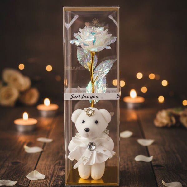 Şeffaf Kutulu Ayıcıklı Sonsuzluk Gülü