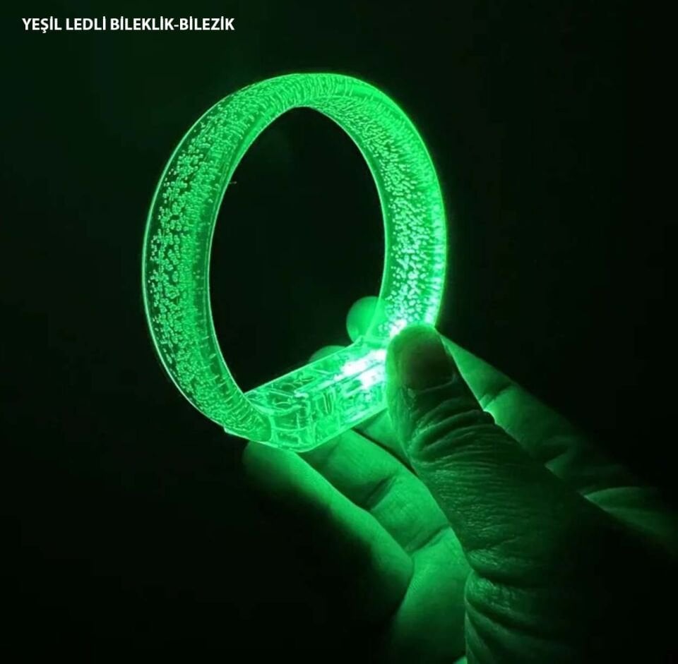 Yeşil Led Işıklı Baskı Yapılabilen Pilli Bileklik Bilezik