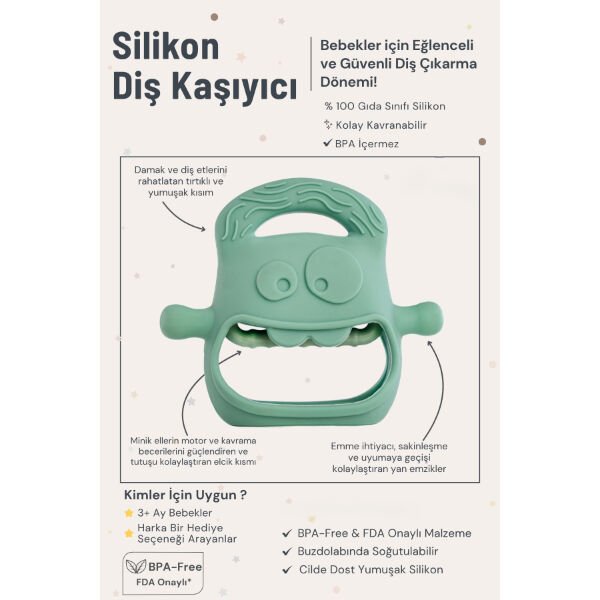 Koyu Yeşil Bebek Silikon Diş Kaşıyıcı