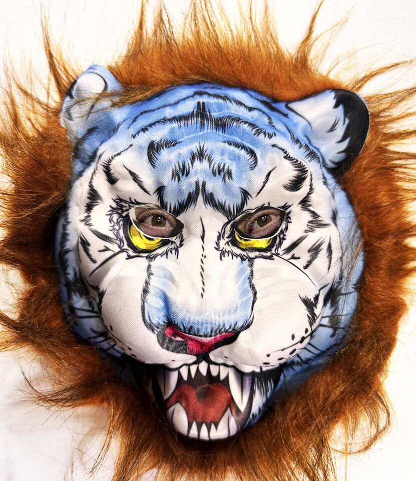 Kahverengi Saçlı Peluş Köpek Kurt Kaplan Maskesi 34 No