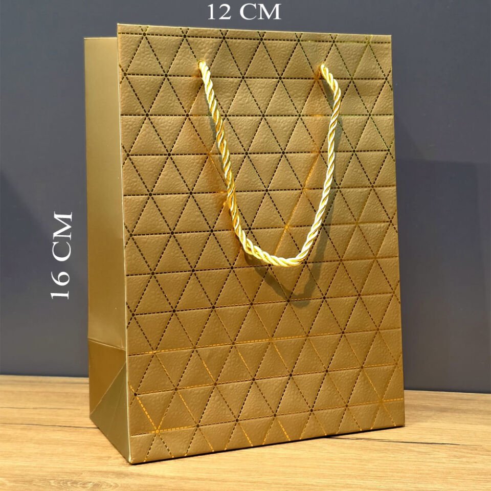Gold Geometrik Desenli Mini Boy Karton Hediye Çantası