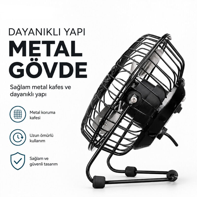 Masaüstü Mini USB Fan - Metal Gövdeli - Ultra Sessiz