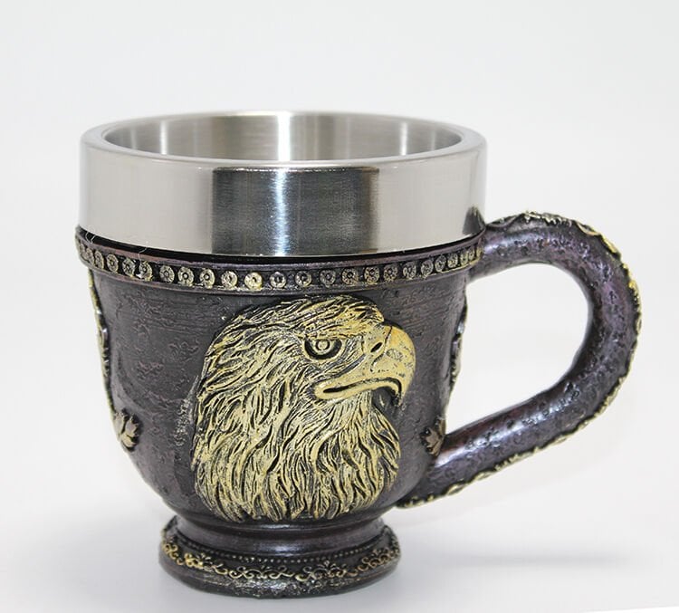 3D Kabartmalı Kartal Büstü Paslanmaz Çelik Kupa Bardak