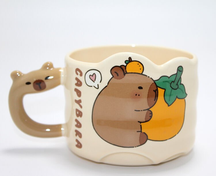 Capybara Figürlü Yayvan Formlu Porselen Kupa Bardak