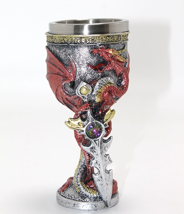 Ejderha Ve Kılıç Temalı 3D Kabartmalı Çelik Kadeh Bardak