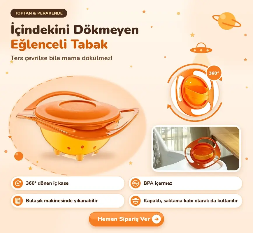 İçindekini Dökmeyen Mama Kabı 360° Dönen Kase
