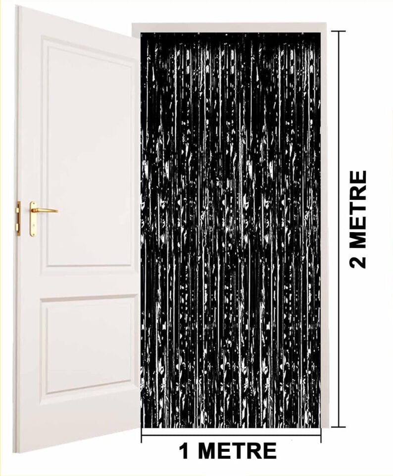 Ekstra Metalize Parlak Saçaklı Arka Fon Perde Siyah