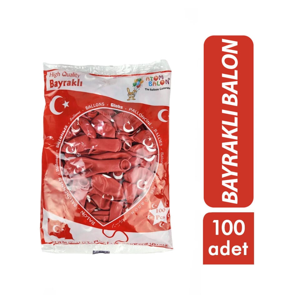 Türk Bayraklı Balon - 100'lü Paket - 12 inç Boyut