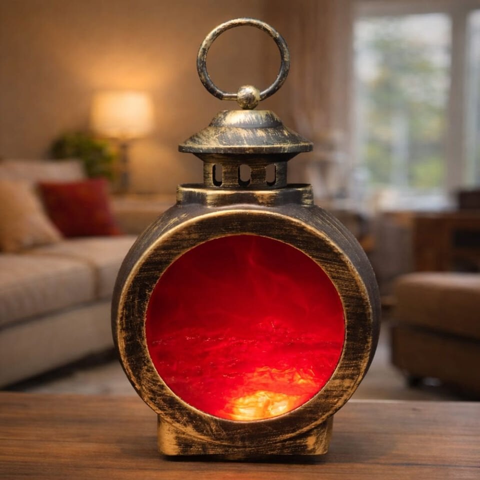 LED Işıklı Alev Efektli Dekoratif Şömine Fener