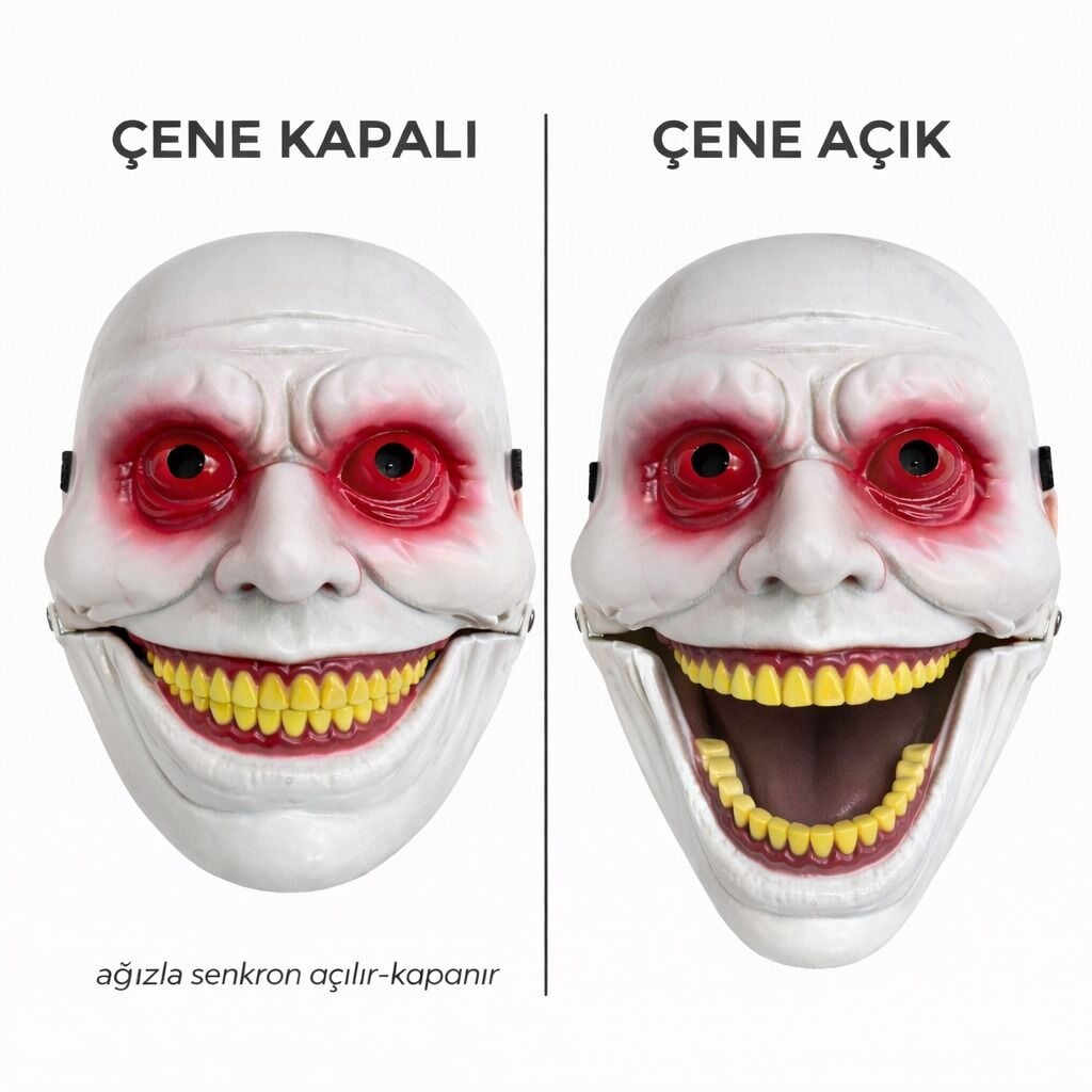 Hareketli Çene Mekanizmalı Kırmızı Korku Maskesi