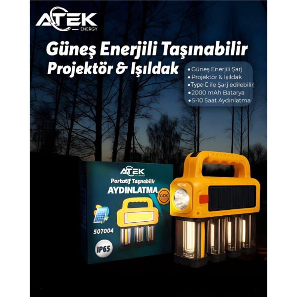 Güneş Enerjili Taşınabilir Projektör Işıldak